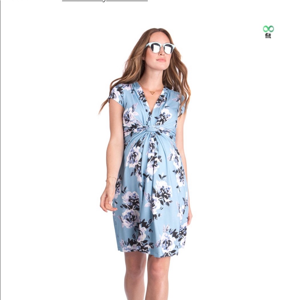 Seraphine blue floral knitted maternity dress